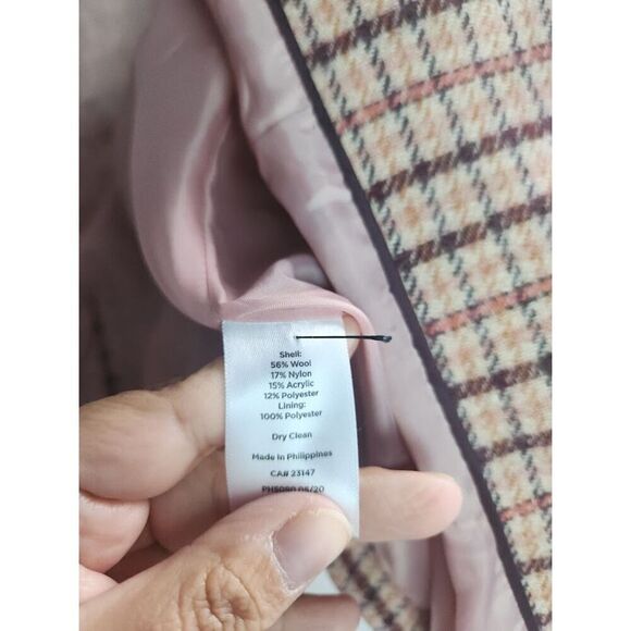 NWT Talbots  Cream Pink Brown Houndstooth Wool Blend Blazer size 12 Petite - Picture 10 of 10
